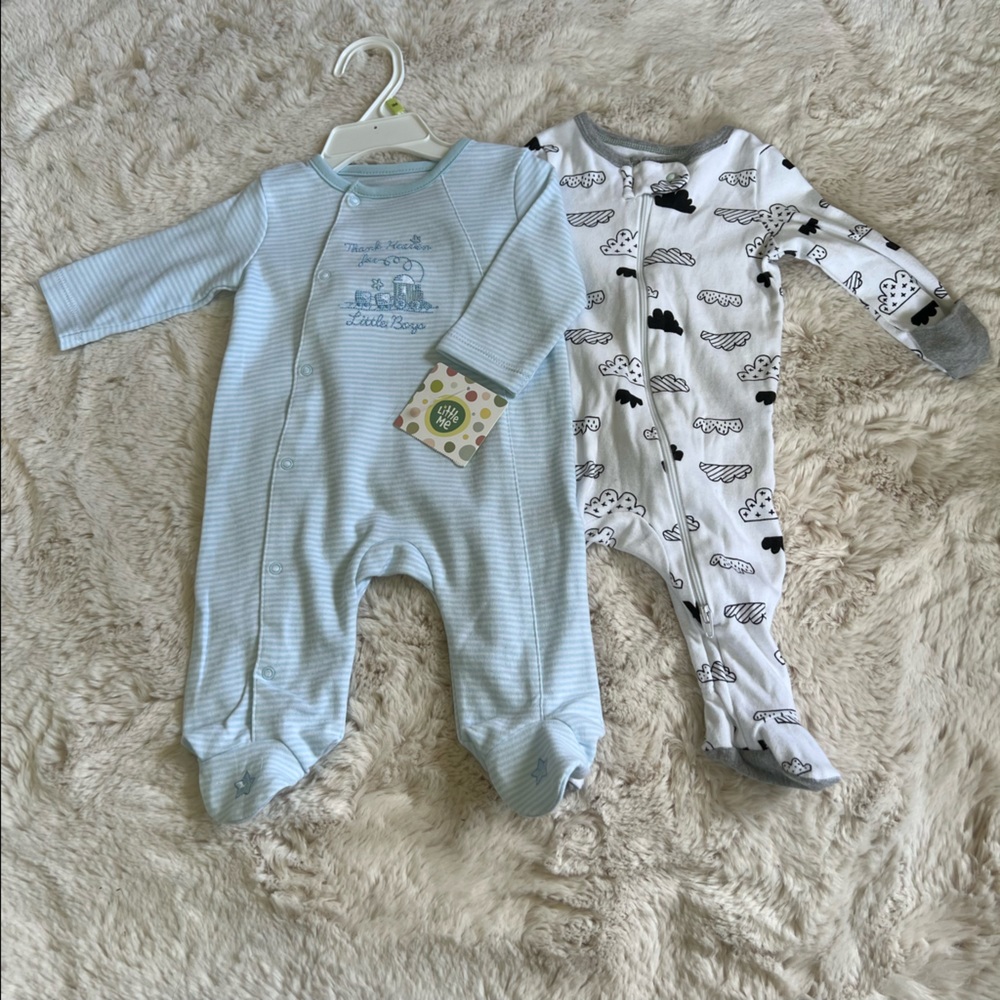 Two Footed Pajamas One New with Tag, Second Gently Used Clouds Mittens foldable